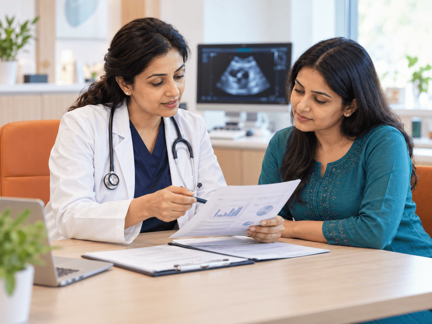 Fertility consultation reviewing test results with a specialist